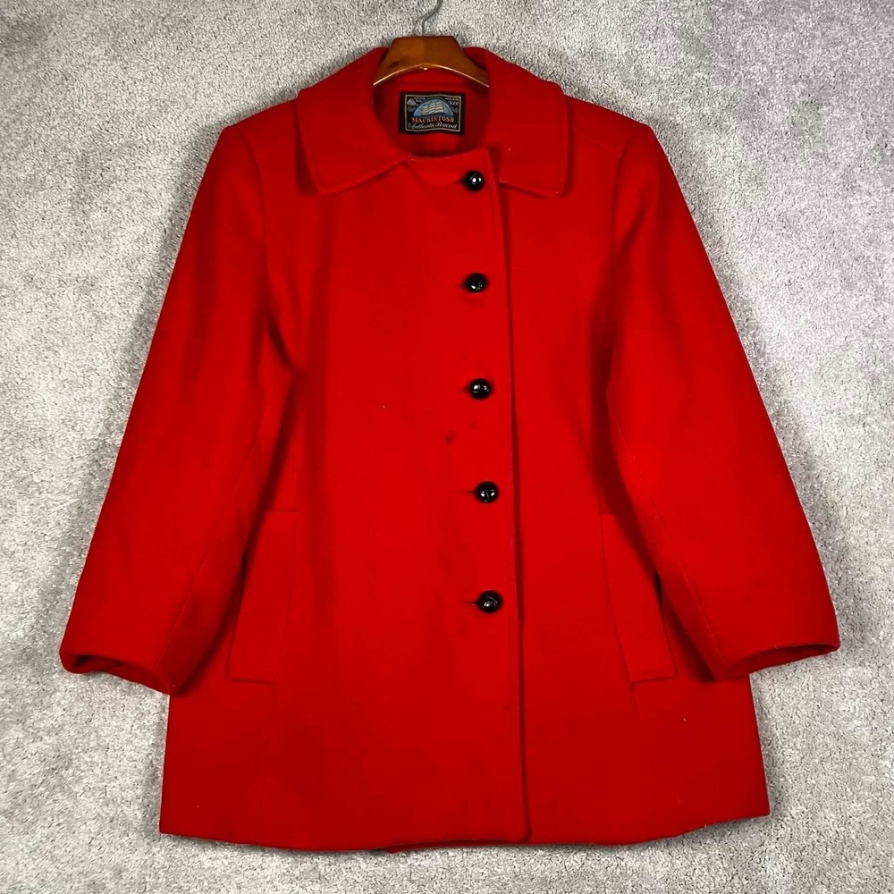 Vintage Mackintosh Peacoat Women 16 Red Wool Made in USA Button Coat USA